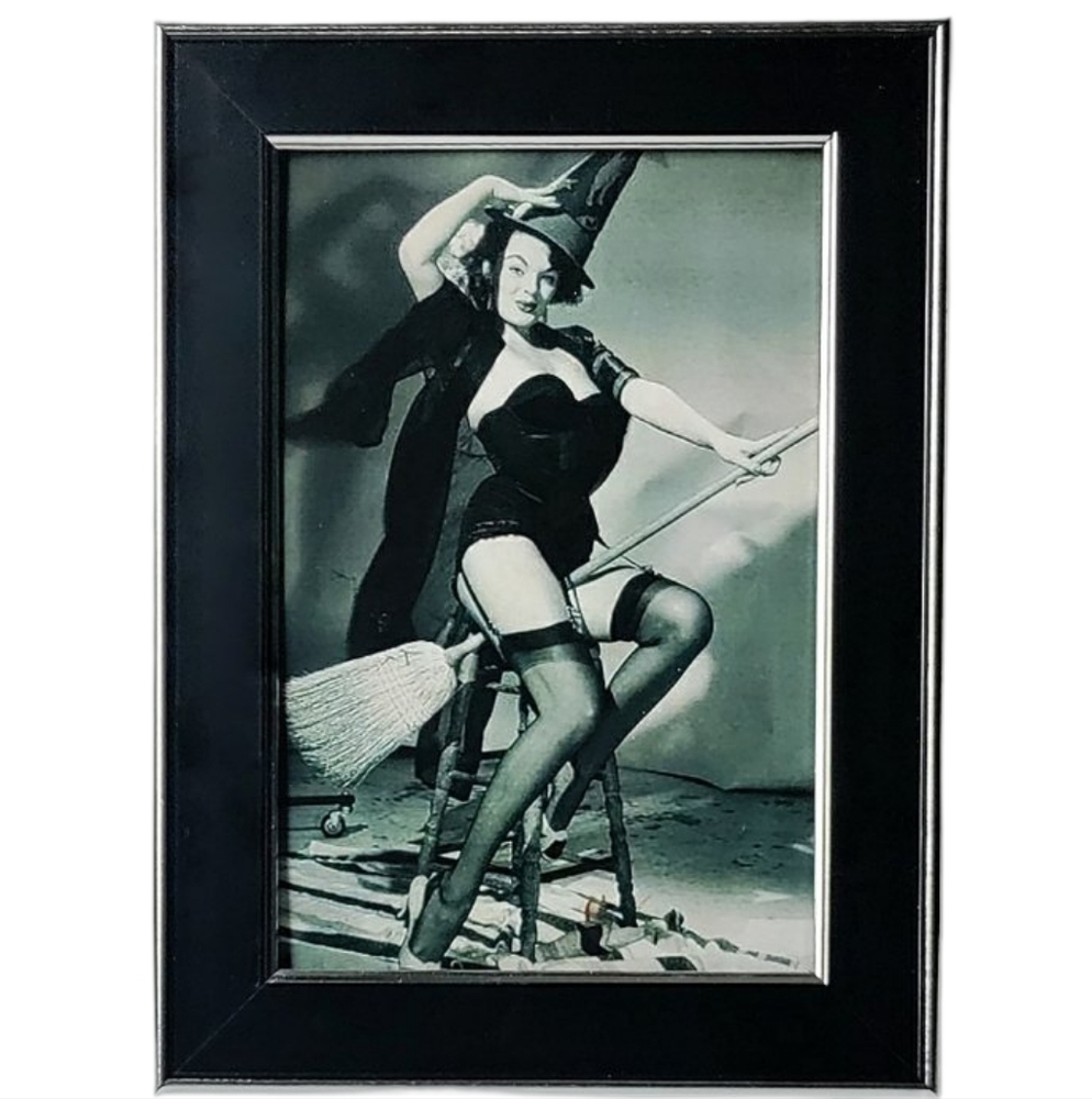 Sexy Witch on broome Halloween  Witchy Beautiful Pin Up Whimsical beautiful Art